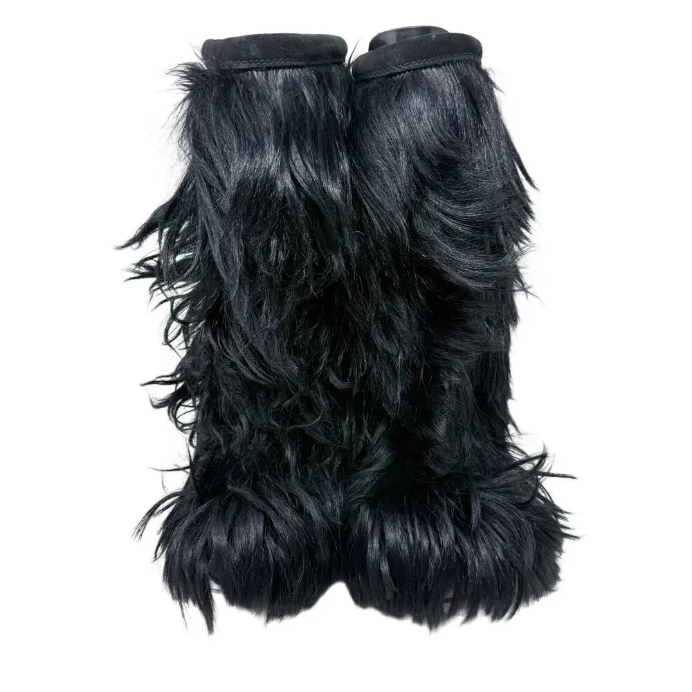 Vintage Tecnica Black Fur Yeti Boots Women' Size 9.5 EUC Pull On Made in Italy